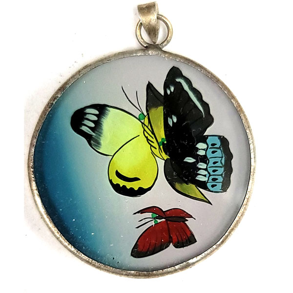 INSIDE PAINTED ROUND 37MM THREE BUTTERFLIES WITH MIRROR
