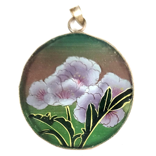 INSIDE PAINTED ROUND 37MM FLOWER PENDANT