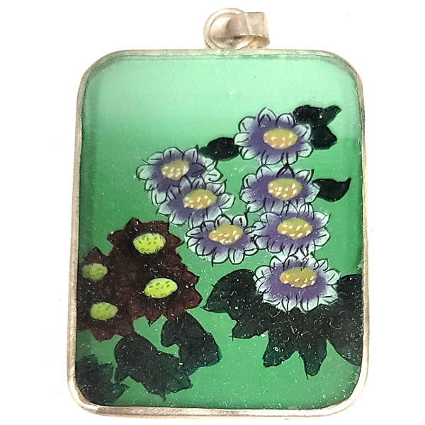 INSIDE PAINTED RECTANGLE 33X43MM FLOWERS PENDANT