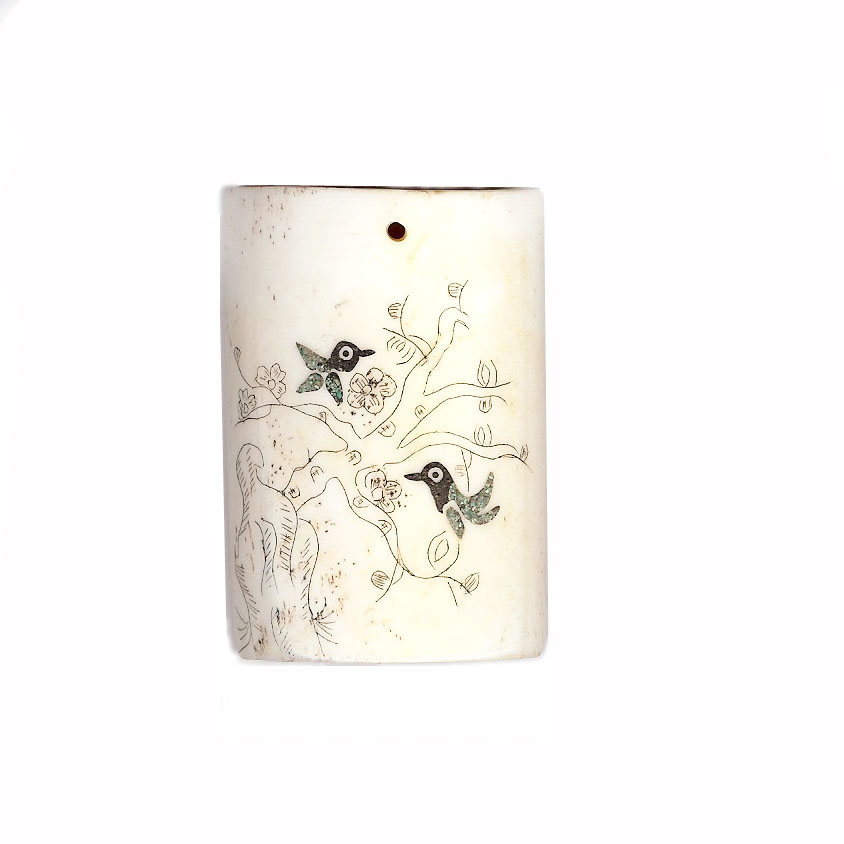 BONE INLAID 42X60MM W 2 BIRD WHITE