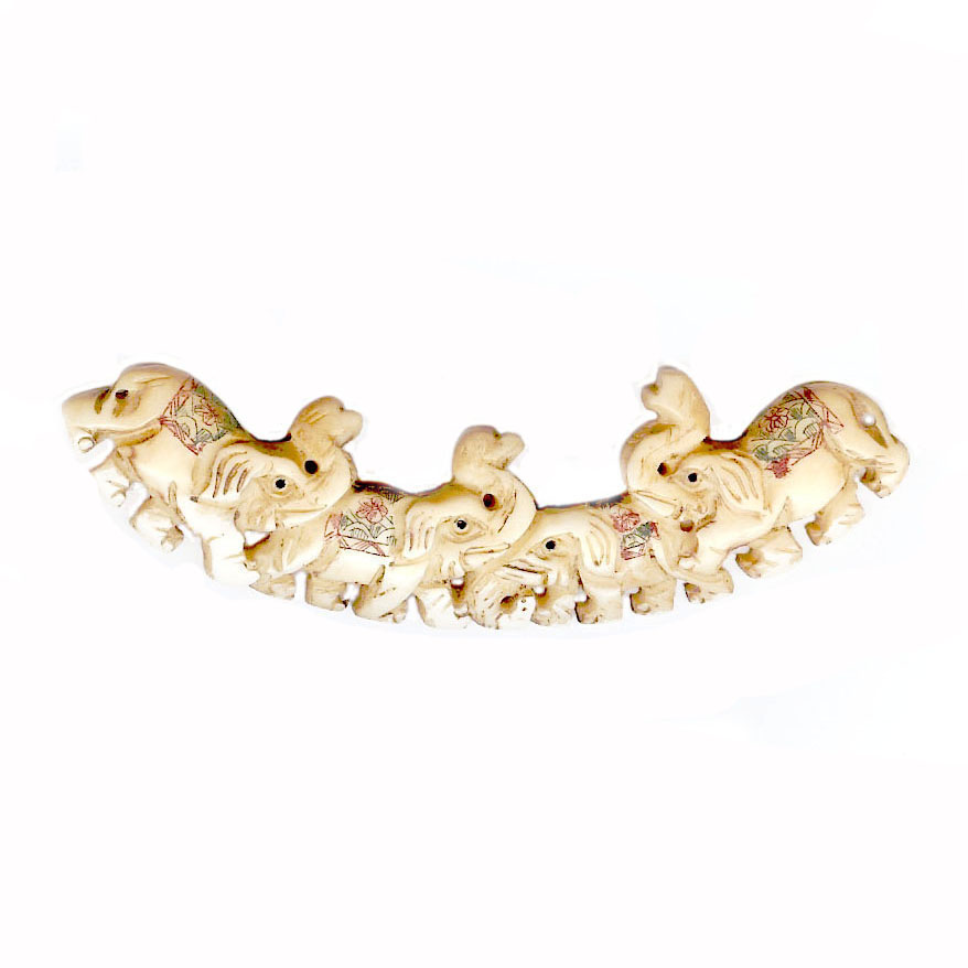 BONE FOUR ELEPHANTS 23X80MM ANTIQUE