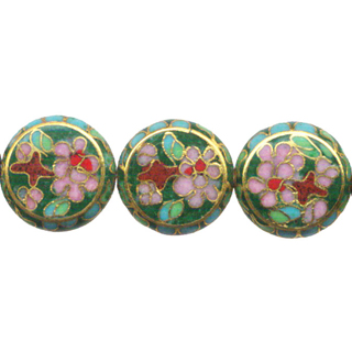 CLOISONNE COIN 19MM GREEN