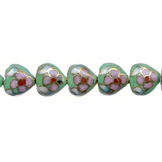 CLOISONNE HEART 10MM APPLE GREEN