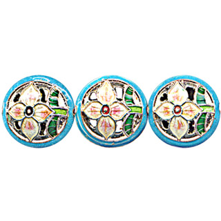 CLOISONNE HOLLOW OUT DISC 17MM TURQIOSE
