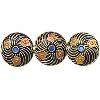 ENAMEL FAN WITH FLOWER DISC  20MM BLACK