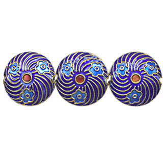 ENAMEL FAN WITH FLOWER DISC 20MM BLUE