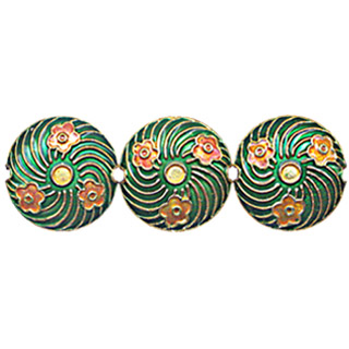 ENAMEL FAN WITH FLOWER DISC 20MM GREEN
