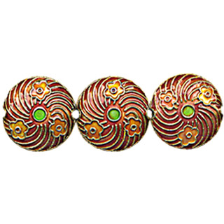 ENAMEL FAN WITH FLOWER DISC 20MM RUST RED