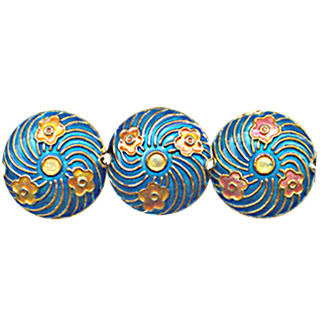 ENAMEL FAN WITH FLOWER DISC 20MM TURQUOISE