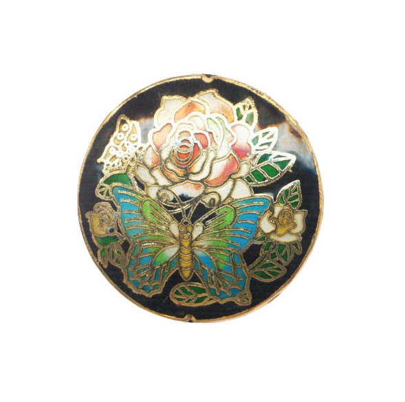 CLOISONNE BUTTERFLY WITH ROSE COIN  46MM BLACK PENDANTS