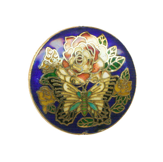 CLOISONNE BUTTERFLY WITH ROSE COIN 46MM BLUE PENDANTS