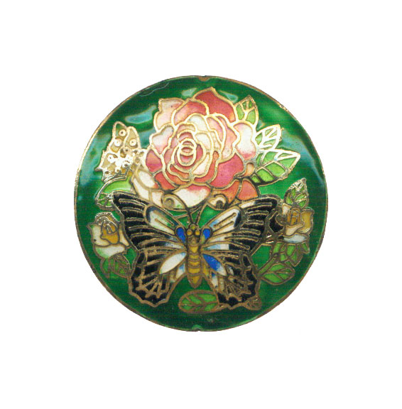 CLOISONNE BUTTERFLY WITH ROSE COIN 46MM GREEN PENDANTS