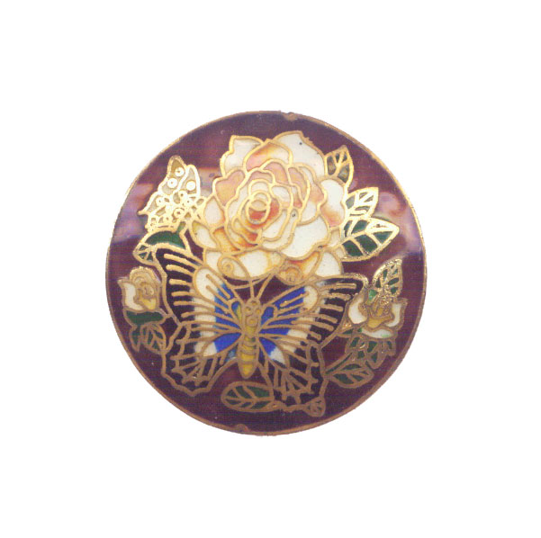 CLOISONNE BUTTERFLY WITH ROSE COIN 46MM PURPLE PENDANTS