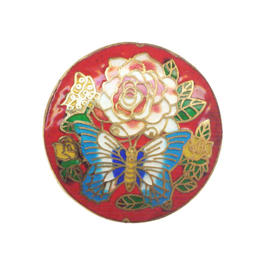 CLOISONNE BUTTERFLY WITH ROSE COIN 46MM APPLE GREEN PENDANTS