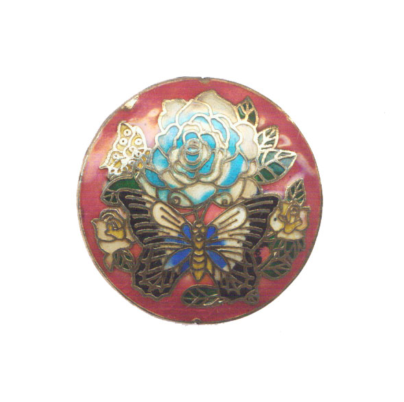 CLOISONNE BUTTERFLY WITH ROSE COIN 46MM PINK PENDANTS