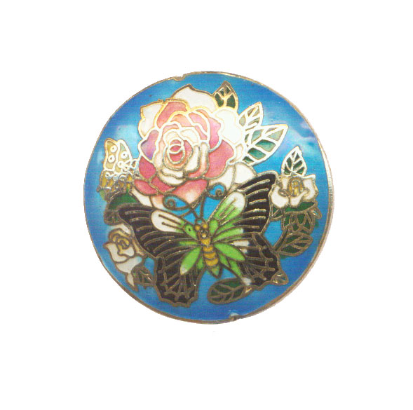 CLOISONNE BUTTERFLY WITH ROSE COIN 46MM TURQUOISE PENDANTS