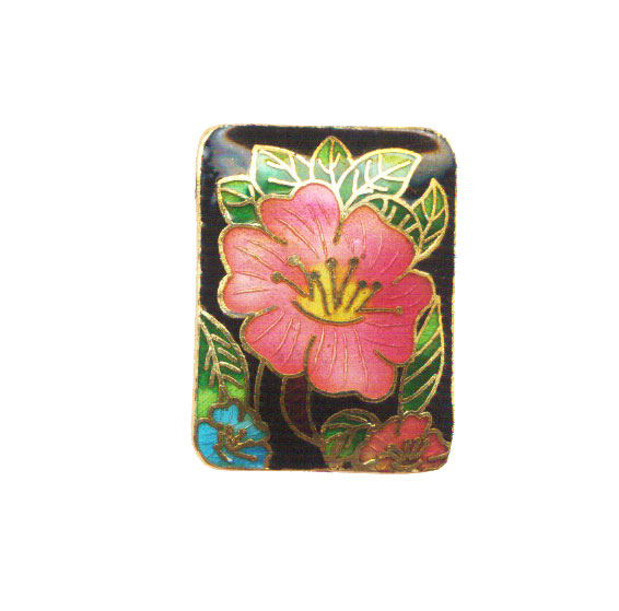 CLOISONNE FLOWER RECTANGLE (B) 30X40MM BLACK PENDANTS