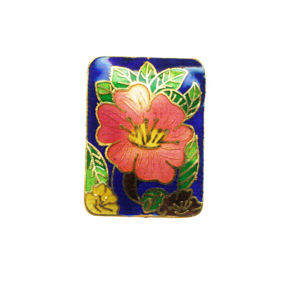 CLOISONNE FLOWER RECTANGLE (B)30X40MM DARK BLUE PENDANTS