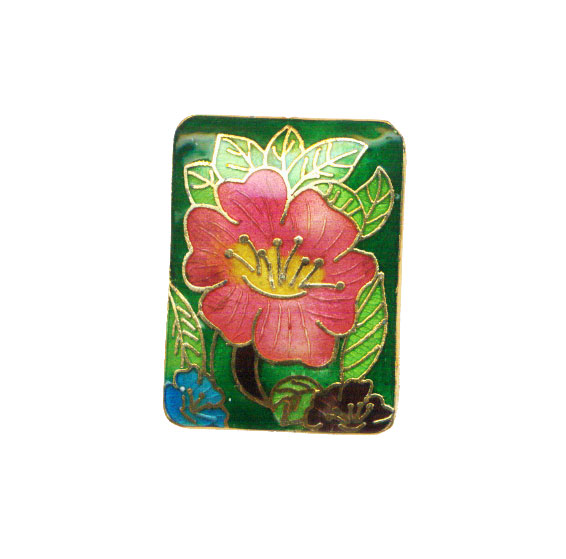 CLOISONNE FLOWER(B) RECTANGLE 30X40MM GREEN PENDANTS