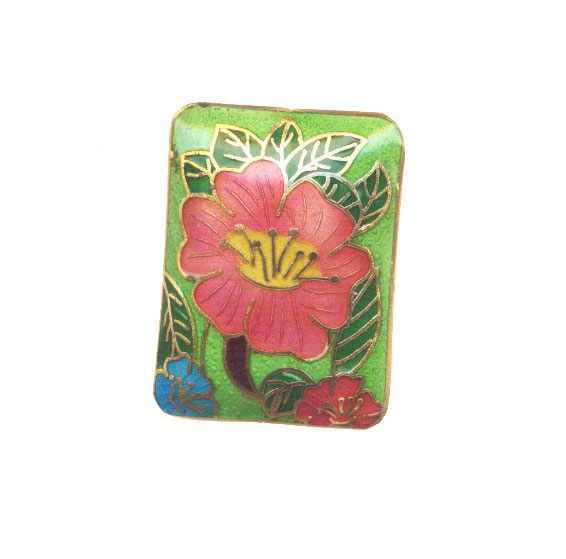 CLOISONNE FLOWER RECTANGLE (B) 30X40MM FLOWER APPLE GREEN PENDANTS