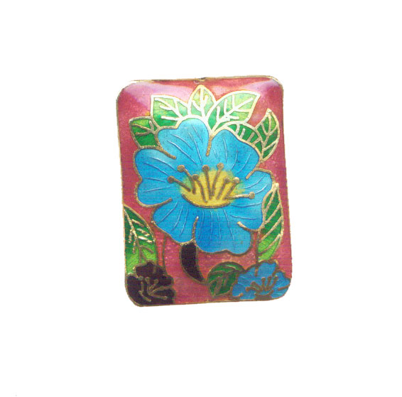 CLOISONNE FLOWER RECTANGLE (B) 30X40MM PINK PENDANTS