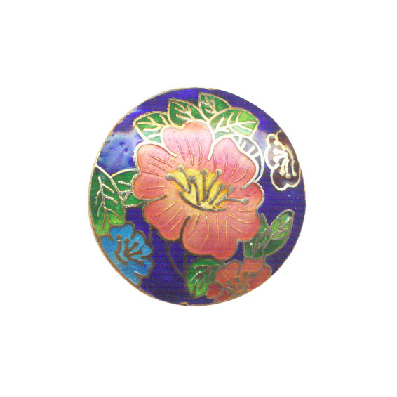 CLOISONNE FLOWER COIN (B) 40MM  BLUE FLOWER PENDANTS