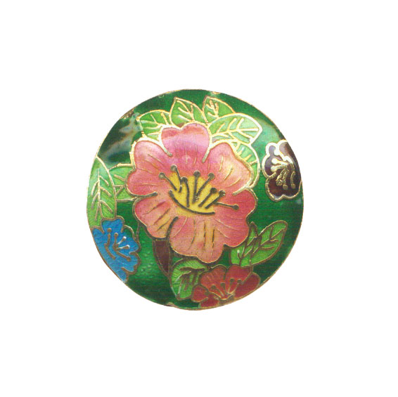 CLOISONNE FLOWER COIN (B) 40MM GREEN PENDANTS