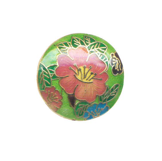 CLOISONNE FLOWER COIN (B) 40MM APPLE GREEN FLOWER PENDANTS