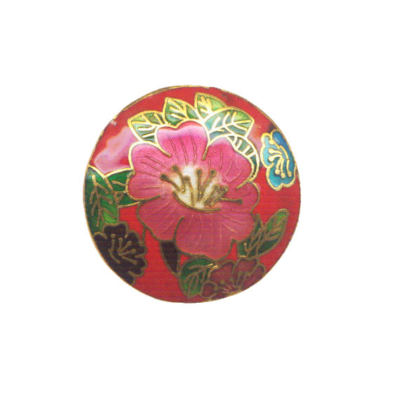 CLOISONNE FLOWER COIN (B) 40MM RED PENDANTS