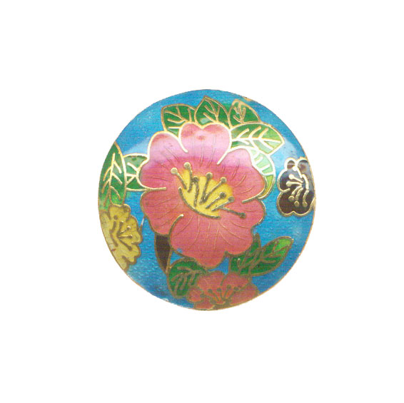CLOISONNE FLOWER COIN (B) 40MM TOURQUOISE PENDANTS