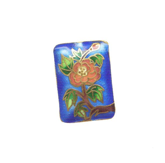 CLOISONNE FLOWER RECTANGLE 25X35MM BLUE PENDANTS