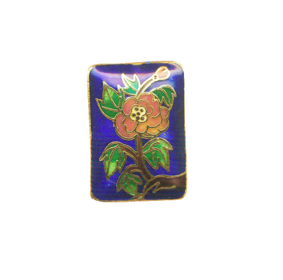 CLOISONNE FLOWER RECTANGLE 25X35MM BLUE PENDANTS