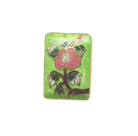 CLOISONNE FLOWER RECTANGLE 25X35MM APPLE GREEN PENDANTS