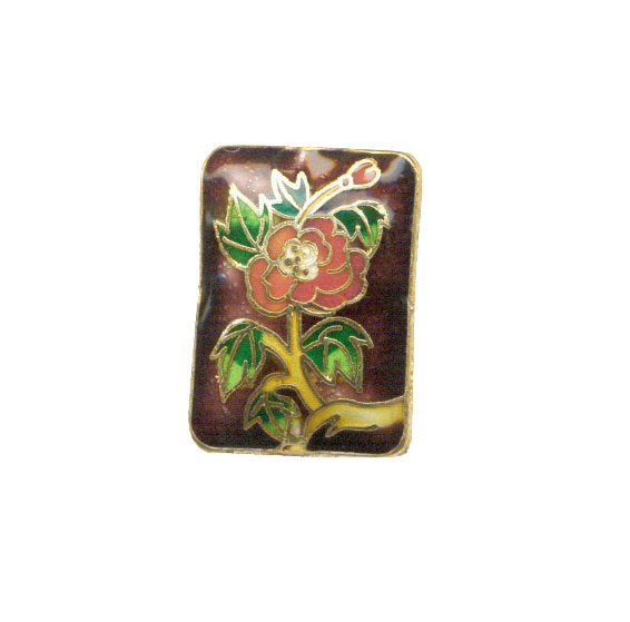 CLOISONNE FLOWER RECTANGLE 25X35MM PURPLE PENDANTS