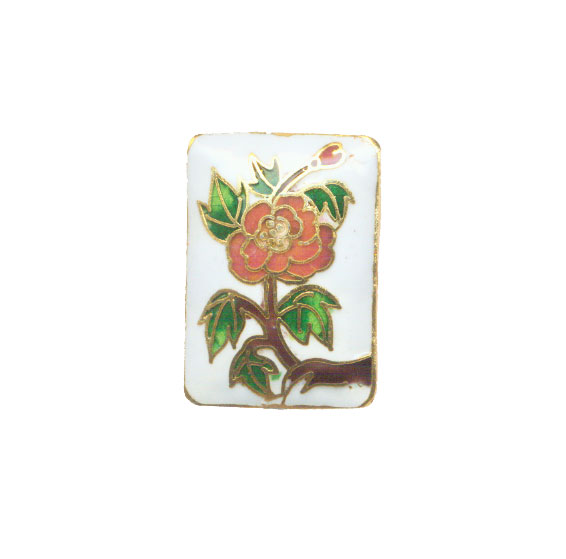 CLOISONNE FLOWER RECTANGLE 25X35MM WHITE PENDANT