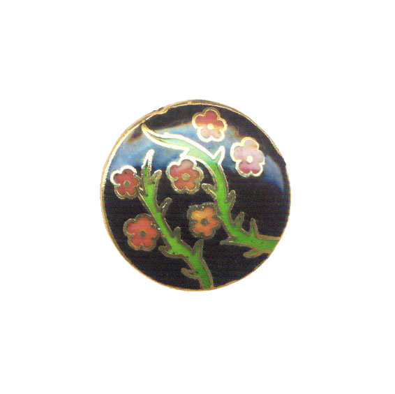 CLOISONNE FLOWER COIN (A) 35MM BLACK PENDANTS