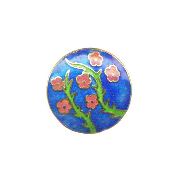 CLOISONNE FLOWER COIN (A) 35MM BLUE PENDANTS