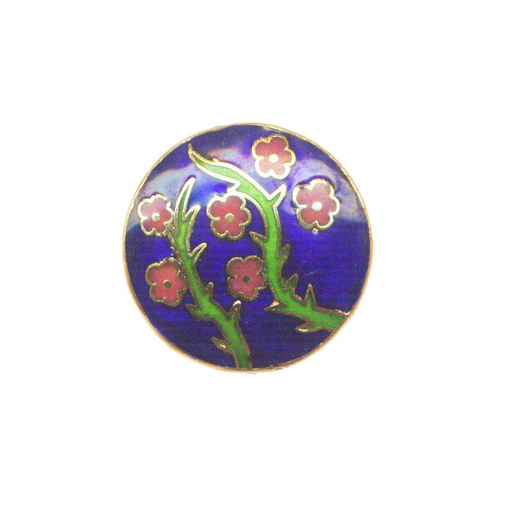 CLOISONNE FLOWER COIN (A) 35MM DARK BLUE PENDANTS