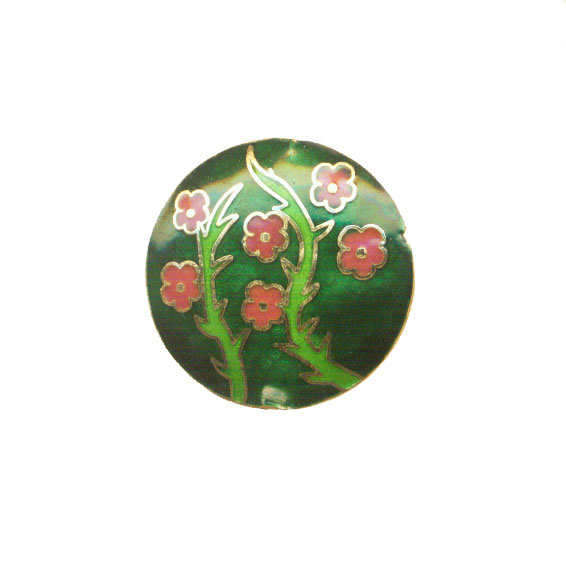 CLOISONNE FLOWER COIN (A) 35MM GREEN PENDANTS