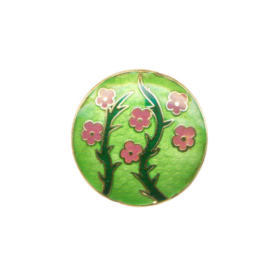 CLOISONNE FLOWER COIN (A) 35MM APPLE GREEN PENDANTS