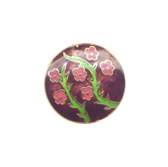 CLOISONNE FLOWER COIN (A) 35MM PURPLE PENDANTS