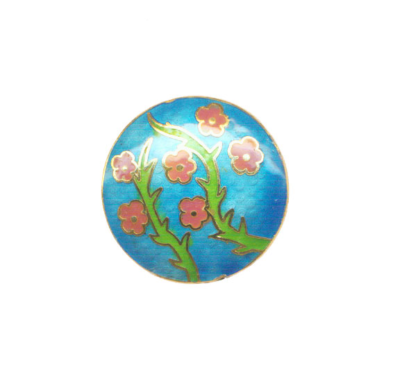 CLOISONNE FLOWER COIN (A) 35MM TOURQUOISE PENDANTS