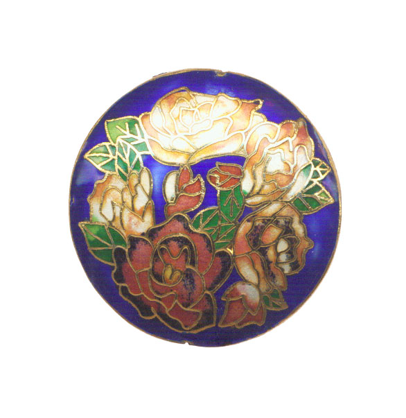 CLOISONNE FLOWERS COIN 50MM BLUE PENDANTS