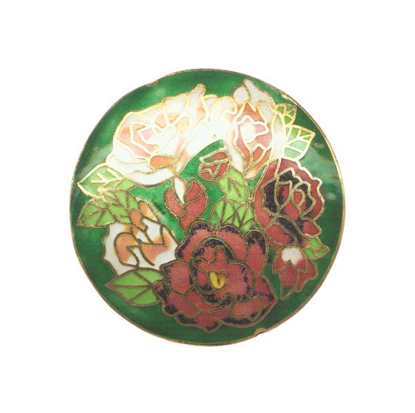 CLOISONNE FLOWERS  COIN 50MM GREEN PENDANTS
