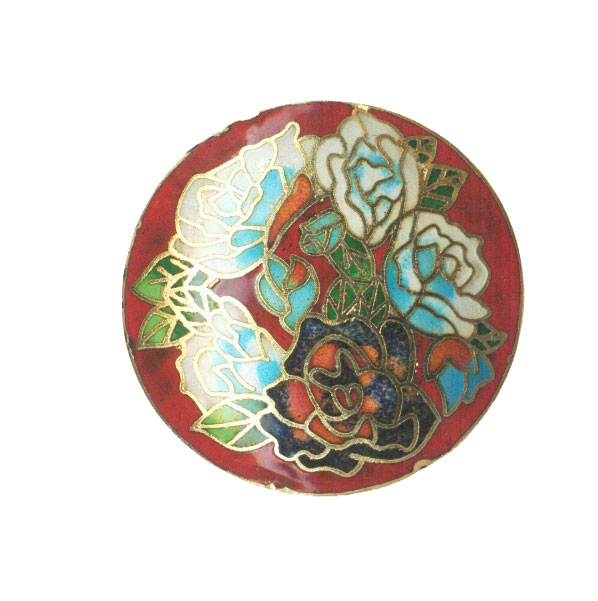 CLOISONNE FLOWERS COIN 50MM RED PENDANTS