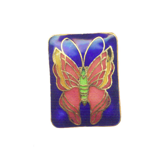 CLOISONNE BUTTERFLY RECTANGLE 30X40MM BLUE PENDANT