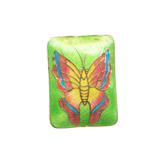 CLOISONNE BUTTERFLY RECTANGLE 30X40MM APPLE GREEN PENDANT