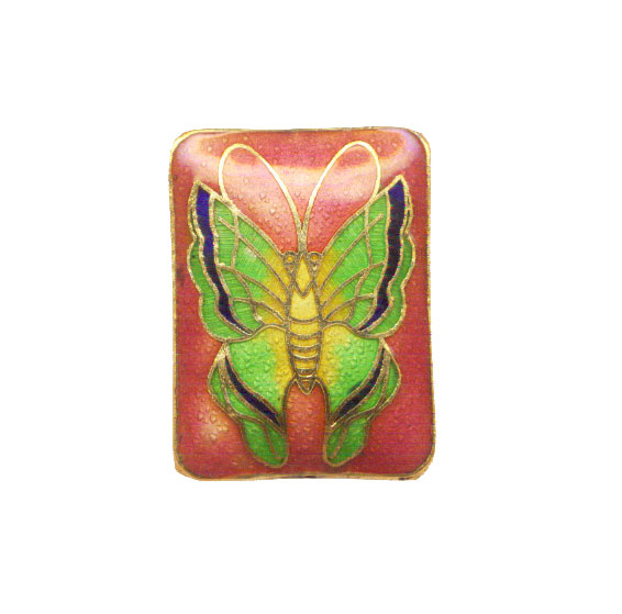 CLOISONNE BUTTERFLY RECTANGLE 30X40MM PINK PENDANT