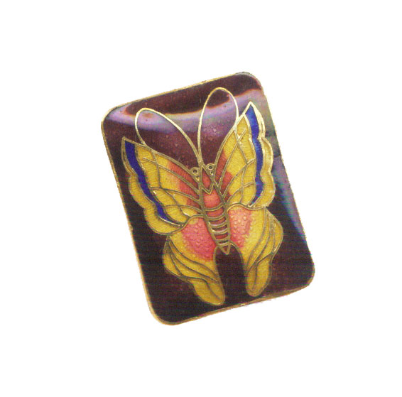 CLOISONNE BUTTERFLY RECTANGLE 30X40MM PURPLE PENDANT