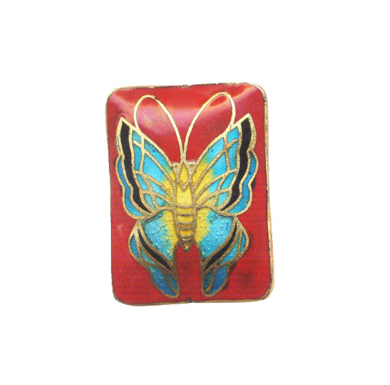 CLOISONNE BUTTERFLY RECTANGLE 30X40MM RED PENDANT